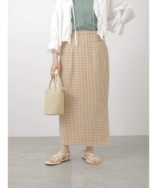 ehka sopo（エヘカソポ）の「ギンガムチェックナロースカート（スカート・レディース・キャメル/グリーン/ブラック・ﾌﾘ-）」の3枚目の写真