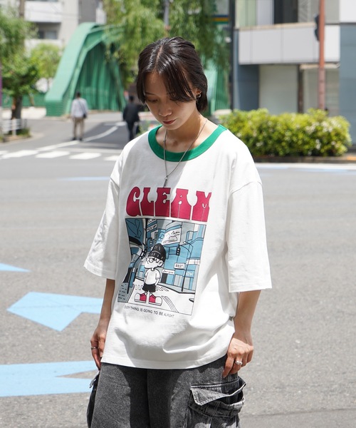 Roo(ルー)の「【Roo / ルー】自撮りイラスト / フロントプリント ビッグシルエット半袖リンガーTシャツ カットソー(Tシャツ/カットソー・メンズ・ホワイト/ブラック/チャコールグレー/ホワイト系その他/ブラック系その他/ホワイト系その他2・M/L)」の15枚目の写真