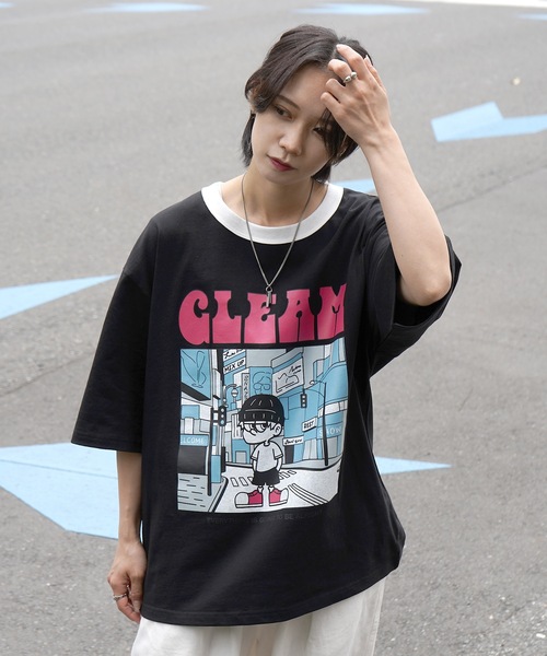 Roo(ルー)の「【Roo / ルー】自撮りイラスト / フロントプリント ビッグシルエット半袖リンガーTシャツ カットソー(Tシャツ/カットソー・メンズ・ホワイト/ブラック/チャコールグレー/ホワイト系その他/ブラック系その他/ホワイト系その他2・M/L)」の18枚目の写真