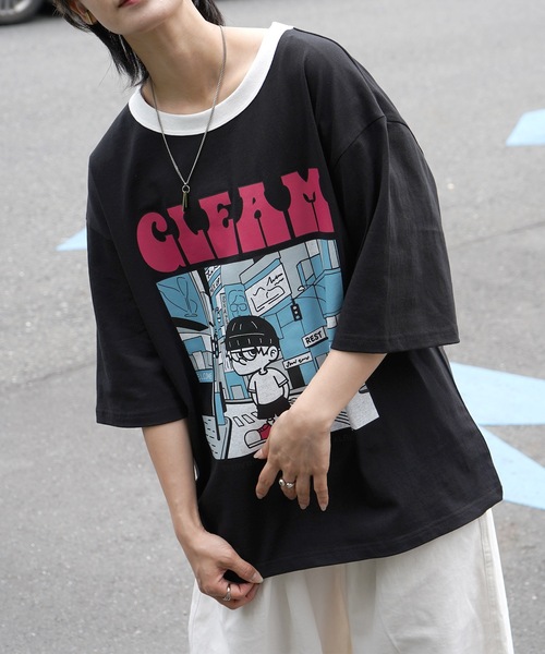 Roo(ルー)の「【Roo / ルー】自撮りイラスト / フロントプリント ビッグシルエット半袖リンガーTシャツ カットソー(Tシャツ/カットソー・メンズ・ホワイト/ブラック/チャコールグレー/ホワイト系その他/ブラック系その他/ホワイト系その他2・M/L)」の19枚目の写真