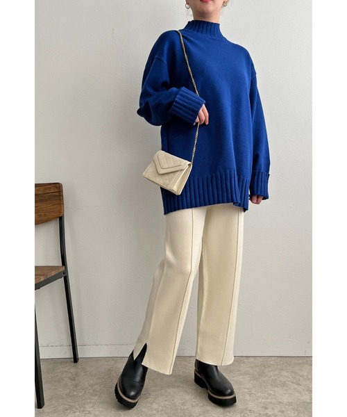 palm RICHE(ポームリシュ)の「チュニック丈シンプルもっちりニット(ニット/セーター・レディース・ブラック/ピンク/オフホワイト/ブルー/ミント・M)」の10枚目の写真