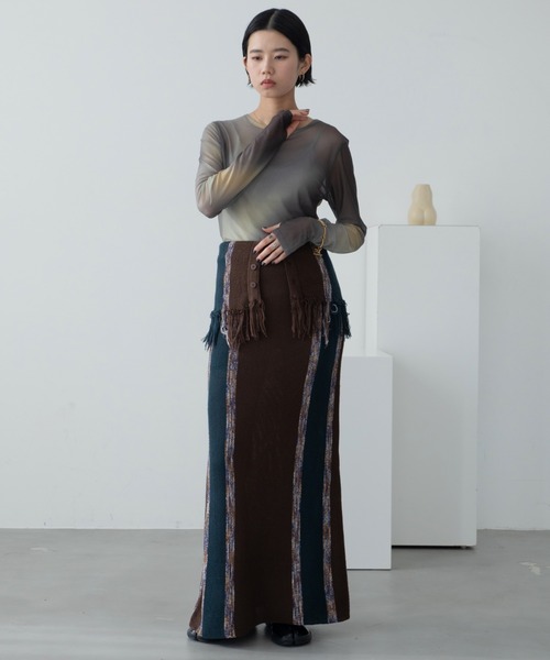 VACANCY（ヴァカンシー）の「アート柄シアーインナー/新柄追加（Tシャツ/カットソー・レディース・ブラック/ブルー/グリーン/マスタード/パープル/ブラウン/ダークブルー・FREE）」の14枚目の写真