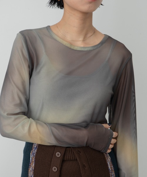 VACANCY（ヴァカンシー）の「アート柄シアーインナー/新柄追加（Tシャツ/カットソー・レディース・ブラック/ブルー/グリーン/マスタード/パープル/ブラウン/ダークブルー・FREE）」の15枚目の写真