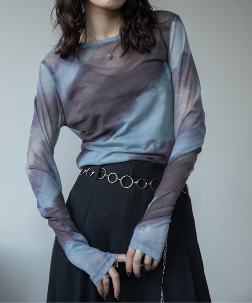 VACANCY（ヴァカンシー）の「アート柄シアーインナー/新柄追加（Tシャツ/カットソー・レディース・ブラック/ブルー/グリーン/マスタード/パープル/ブラウン/ダークブルー・FREE）」の20枚目の写真