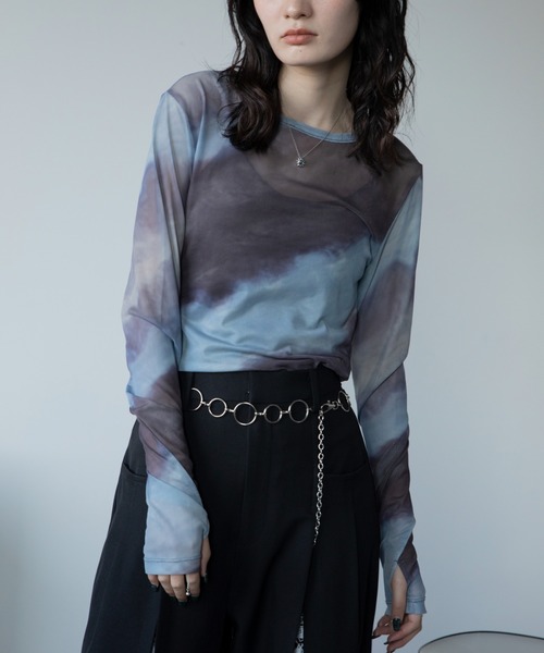 VACANCY（ヴァカンシー）の「アート柄シアーインナー/新柄追加（Tシャツ/カットソー・レディース・ブラック/ブルー/グリーン/マスタード/パープル/ブラウン/ダークブルー・FREE）」の21枚目の写真