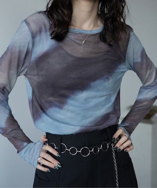 VACANCY（ヴァカンシー）の「アート柄シアーインナー/新柄追加（Tシャツ/カットソー・レディース・ブラック/ブルー/グリーン/マスタード/パープル/ブラウン/ダークブルー・FREE）」の18枚目の写真