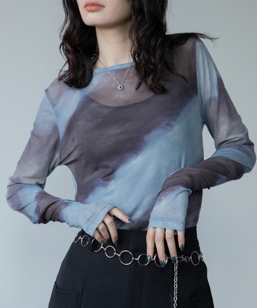 VACANCY（ヴァカンシー）の「アート柄シアーインナー/新柄追加（Tシャツ/カットソー・レディース・ブラック/ブルー/グリーン/マスタード/パープル/ブラウン/ダークブルー・FREE）」の19枚目の写真