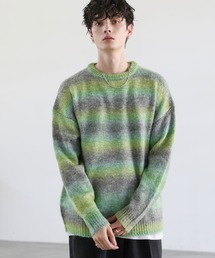 Buyer's Select/天竺グラデーションボーダークルーニット