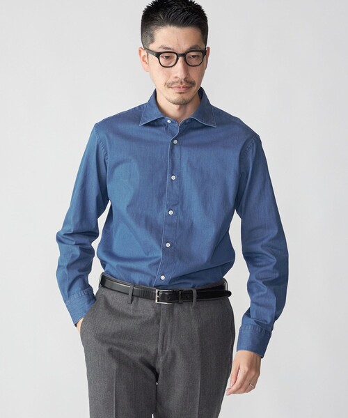 SHIPS(シップス)の「SHIPS: ウォッシュド インディゴ 無地 シャツ(シャツ/ブラウス・メンズ・ネイビー・X-LARGE/LARGE)」の1枚目の写真