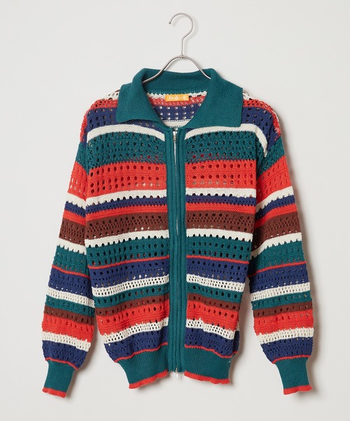 ALL RUNS(オールランズ)の「▲MESH ZIPUP KNIT BLOUSON/メッシュジップアップニットブルゾン(ニット/セーター・メンズ・グリーン/ホワイト・M/XL/L)」の1枚目の写真