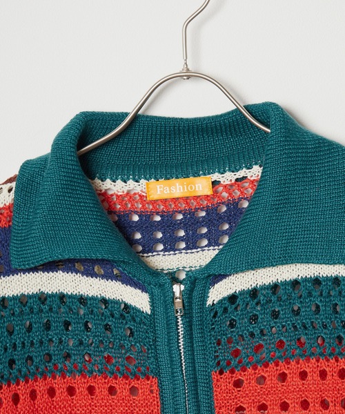 ALL RUNS(オールランズ)の「▲MESH ZIPUP KNIT BLOUSON/メッシュジップアップニットブルゾン(ニット/セーター・メンズ・グリーン/ホワイト・M/XL/L)」の5枚目の写真