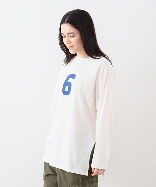 「BEAMS BOY」 長袖カットソー ONE SIZE ホワイト×ピンク レディース BEAMS BOY 「BEAMS BOY」 長袖カットソー ONE SIZE ホワイト