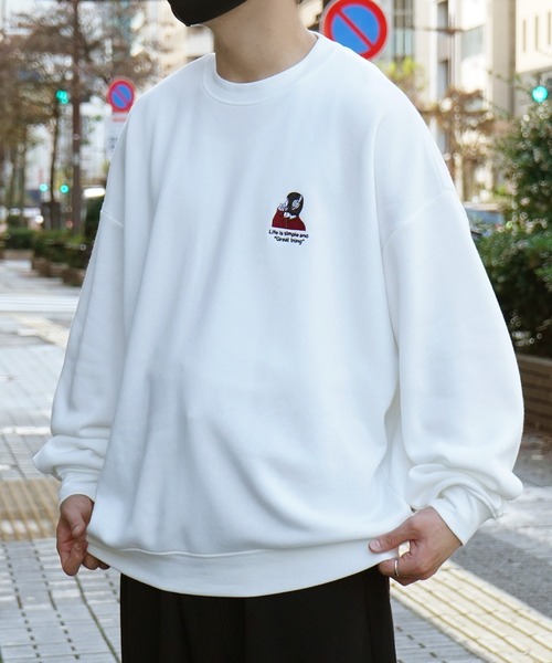 ILL'S（イルズ）の「ガールイラストワンポイント刺繍 ビッグシルエット 裏起毛プルオーバースウェット カットソー ユニセックス【ILL'S】（スウェット・メンズ・グリーン系その他2/ブルー系その他/ブラック系その他/グレー系その他/チャコールグレー/ミント/ホワイト系その他2/グレー系その他2/ホワイト系その他/杢グレー/グレー系2/ホワイト・XL/S/L/M）」の22枚目の写真