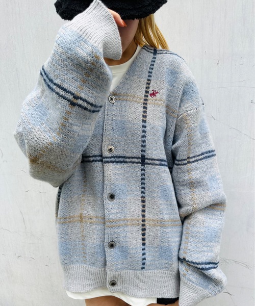 BEVERLY HILLS POLO CLUB(ビバリーヒルズポロクラブ)の「BEVERLY HILLS POLO CLUB/ビバリーヒルズポロクラブ / モヘアタッチニットチェックカーデ_4487-2751(ニット/セーター・レディース・ネイビー/ブルー/ブラウン/マスタード/オレンジ/ピンク/チャコールグレー/ラベンダー・X-LARGE)」の4枚目の写真