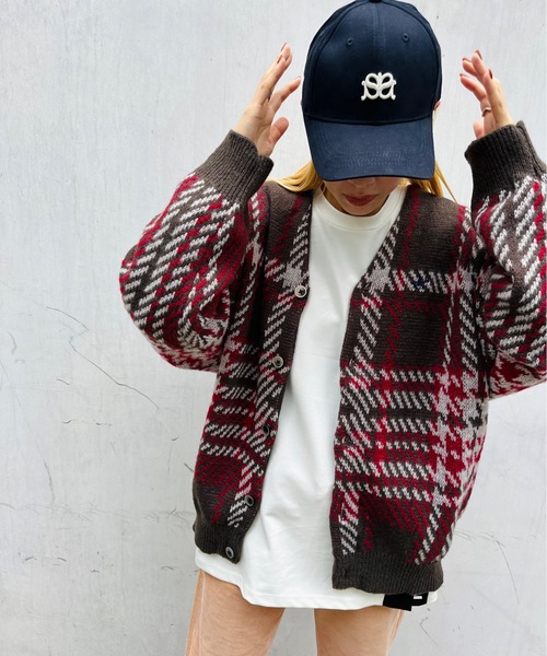 BEVERLY HILLS POLO CLUB(ビバリーヒルズポロクラブ)の「BEVERLY HILLS POLO CLUB/ビバリーヒルズポロクラブ / モヘアタッチニットチェックカーデ_4487-2751(ニット/セーター・レディース・ネイビー/ブルー/ブラウン/マスタード/オレンジ/ピンク/チャコールグレー/ラベンダー・X-LARGE)」の15枚目の写真