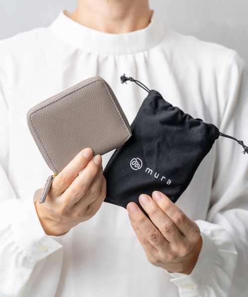 MURA（ムラ）の「牛革 シュリンクレザー YKKラウンドファスナー ボックス型小銭入れ 二つ折り財布（財布・レディース・ピンク/グリーン/オレンジ/グレー/ブラック・FREE）」の7枚目の写真