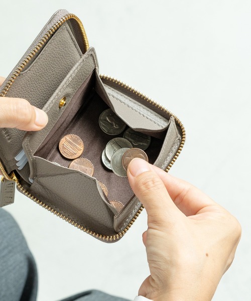 MURA（ムラ）の「牛革 シュリンクレザー YKKラウンドファスナー ボックス型小銭入れ 二つ折り財布（財布・レディース・ピンク/グリーン/オレンジ/グレー/ブラック・FREE）」の10枚目の写真