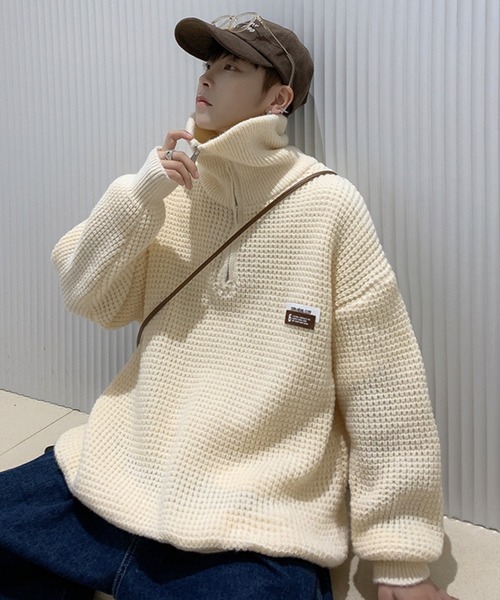 WESTBOY（ウエストボーイ）の「ルーズシルエット ハーフジップ ハイネックニット WO23W3TP01【WB ORIGINALS】（ニット/セーター・メンズ・ホワイト/ブラック・XL/M/L）」の5枚目の写真