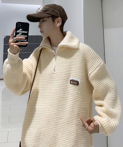 WESTBOY（ウエストボーイ）の「ルーズシルエット ハーフジップ ハイネックニット WO23W3TP01【WB ORIGINALS】（ニット/セーター・メンズ・ホワイト/ブラック・XL/M/L）」の6枚目の写真