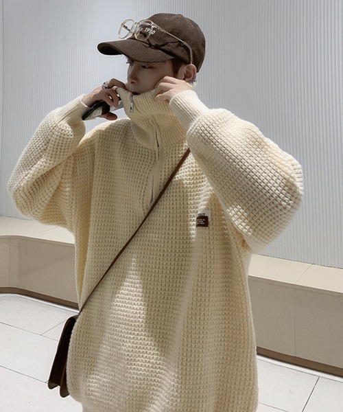 WESTBOY（ウエストボーイ）の「ルーズシルエット ハーフジップ ハイネックニット WO23W3TP01【WB ORIGINALS】（ニット/セーター・メンズ・ホワイト/ブラック・XL/M/L）」の7枚目の写真