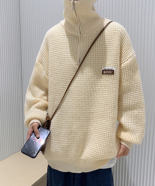 WESTBOY（ウエストボーイ）の「ルーズシルエット ハーフジップ ハイネックニット WO23W3TP01【WB ORIGINALS】（ニット/セーター・メンズ・ホワイト/ブラック・XL/M/L）」の9枚目の写真