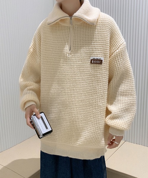 WESTBOY（ウエストボーイ）の「ルーズシルエット ハーフジップ ハイネックニット WO23W3TP01【WB ORIGINALS】（ニット/セーター・メンズ・ホワイト/ブラック・XL/M/L）」の12枚目の写真