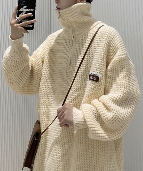 WESTBOY（ウエストボーイ）の「ルーズシルエット ハーフジップ ハイネックニット WO23W3TP01【WB ORIGINALS】（ニット/セーター・メンズ・ホワイト/ブラック・XL/M/L）」の13枚目の写真