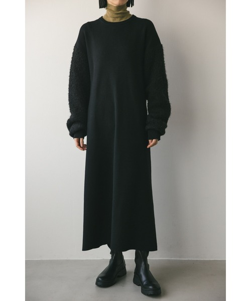 STYLEMIXER(スタイルミキサー)の「ブークレスリーブニットワンピース(ワンピース・レディース・ライトベージュ/ブラック・SMALL/MEDIUM)」の2枚目の写真