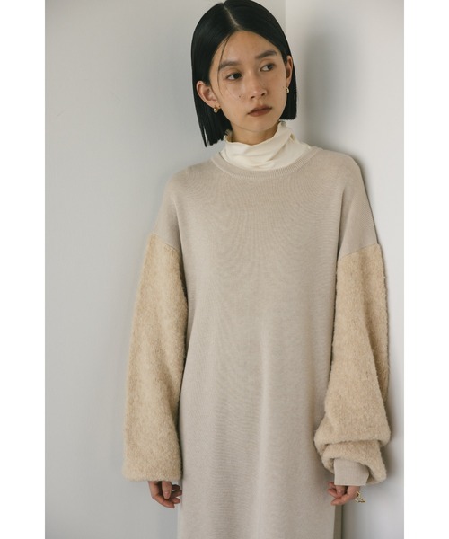 STYLEMIXER(スタイルミキサー)の「ブークレスリーブニットワンピース(ワンピース・レディース・ライトベージュ/ブラック・SMALL/MEDIUM)」の14枚目の写真