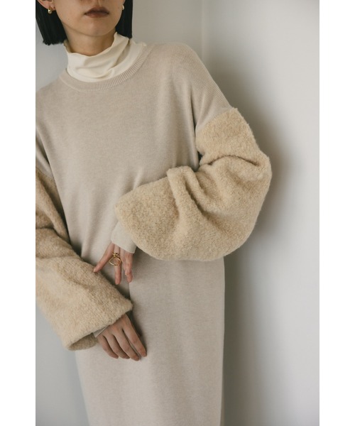 STYLEMIXER(スタイルミキサー)の「ブークレスリーブニットワンピース(ワンピース・レディース・ライトベージュ/ブラック・SMALL/MEDIUM)」の16枚目の写真