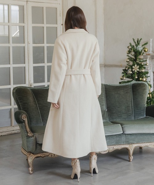 Julia Boutique(ジュリアブティック)の「ウエストリボン付きウールタッチロングコート/23582(その他アウター・レディース・ブラック/オフホワイト・ONE)」の16枚目の写真