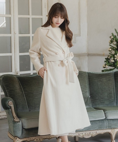 Julia Boutique(ジュリアブティック)の「ウエストリボン付きウールタッチロングコート/23582(その他アウター・レディース・ブラック/オフホワイト・ONE)」の17枚目の写真