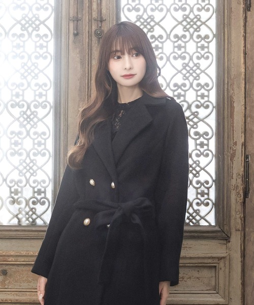 Julia Boutique(ジュリアブティック)の「ウエストリボン付きウールタッチロングコート/23582(その他アウター・レディース・ブラック/オフホワイト・ONE)」の14枚目の写真