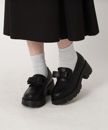 【抗菌・消臭】リボン付きローファーパンプス