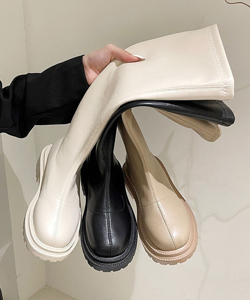 セール】PU厚底 フェイクレザー ジップロングブーツ（ブーツ）｜SHEPP