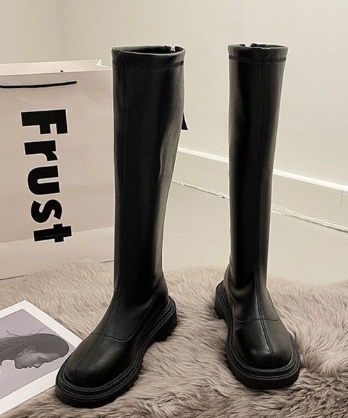 セール】PU厚底 フェイクレザー ジップロングブーツ（ブーツ）｜SHEPP