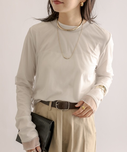 RIVE DROITE（リヴドロワ）の「チュールレイヤードロンT（Tシャツ/カットソー・レディース・ライトグレー/ベージュ・FREE）」の16枚目の写真