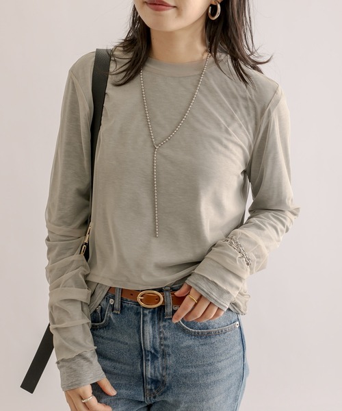 RIVE DROITE（リヴドロワ）の「チュールレイヤードロンT（Tシャツ/カットソー・レディース・ライトグレー/ベージュ・FREE）」の7枚目の写真