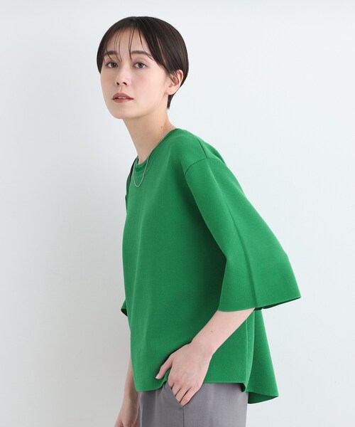 【最終値下げ】INDIVI　ニット「洗える／6分袖」ワイドシルエットニット INDIVI（インディヴィ）の「◇【洗える／6分袖／Tシャツライク