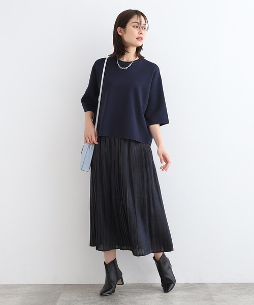 ⭐︎INDIVI新品　未使用品⭐︎ワイドリブニット ネイビー フェアアイル柄／ラメ／無縫製】ゆるシルエットニット（ニット