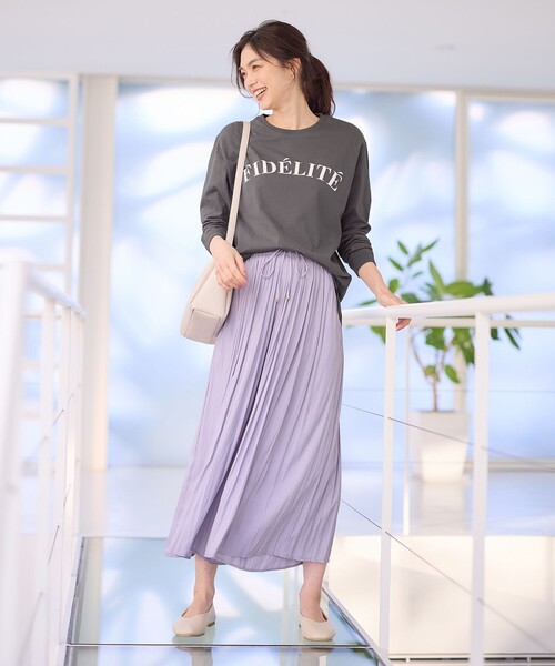 ANY（エニィ）の「ロゴロングTシャツ（Tシャツ/カットソー・レディース・アイボリー系5/アイボリー系/グレー系・F）」の7枚目の写真