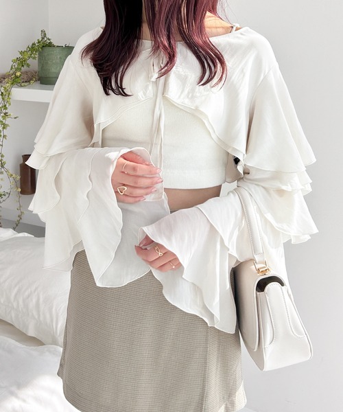 Heather（ヘザー）の「2WAYメニーフリルカーディガン　105014（カーディガン/ボレロ・レディース・アイボリー/ブラック・FREE）」の12枚目の写真