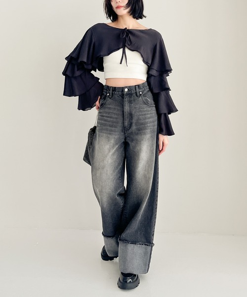 Heather（ヘザー）の「2WAYメニーフリルカーディガン　105014（カーディガン/ボレロ・レディース・アイボリー/ブラック・FREE）」の18枚目の写真