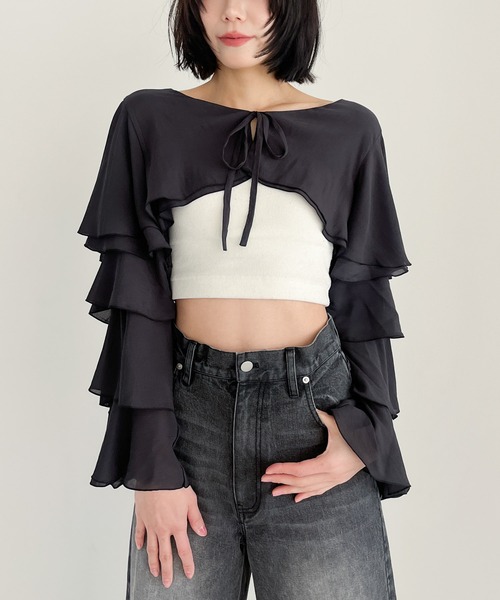 Heather（ヘザー）の「2WAYメニーフリルカーディガン　105014（カーディガン/ボレロ・レディース・アイボリー/ブラック・FREE）」の17枚目の写真