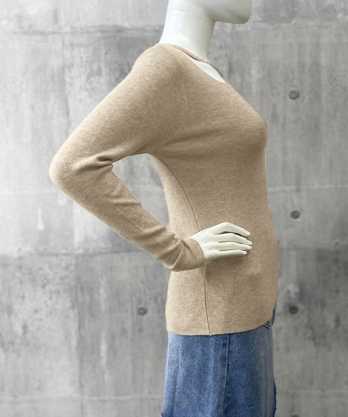Miniministore(ミニミニストア)の「ニットトップス クロスネック ニットソー(ニット/セーター・レディース・ブラック/ベージュ/ホワイト・FREE)」の14枚目の写真