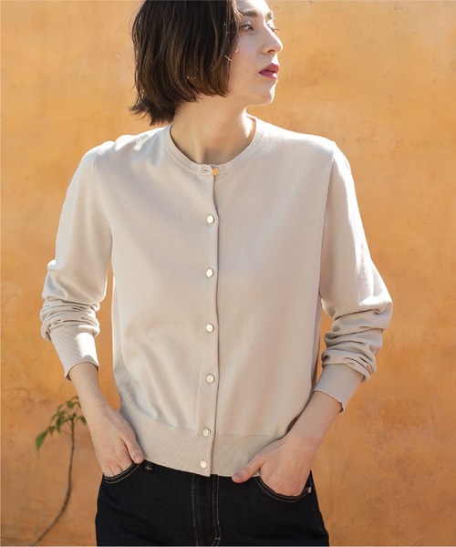 OPAQUE.CLIP(オペークドットクリップ)の「◆UV クルーネックニットカーディガン【洗濯機洗い可】(カーディガン/ボレロ・レディース・ベビーピンク/ブラック/ホワイト系3/グレー/ライトブルー・40/38/36/42)」の7枚目の写真