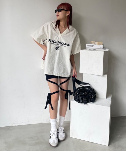 SHAGGIE(シャギー)の「クロスストラップリボンレギンスハーフパンツ(その他パンツ・レディース・チャコールグレー/ブラック・FREE)」の8枚目の写真