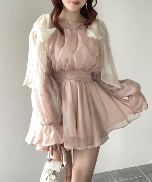 NOMAE（ノーマエ）の「【ラスト再入荷！】シアーオフショルチュニックブラウス（シャツ/ブラウス・レディース・ブラック/ピンク/アイボリー/グレー・FREE）」の4枚目の写真