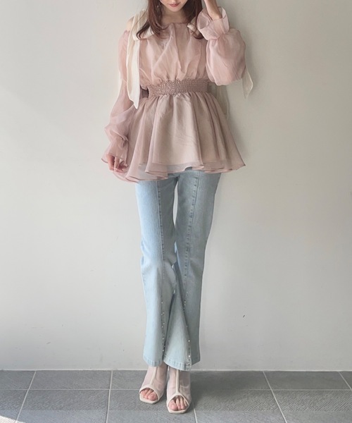 NOMAE（ノーマエ）の「【ラスト再入荷！】シアーオフショルチュニックブラウス（シャツ/ブラウス・レディース・ブラック/ピンク/アイボリー/グレー・FREE）」の8枚目の写真