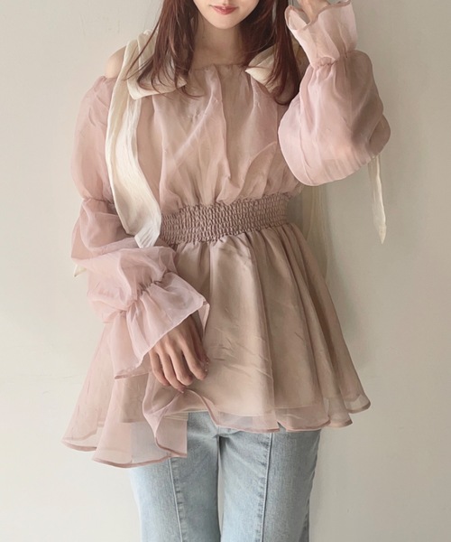 NOMAE（ノーマエ）の「【ラスト再入荷！】シアーオフショルチュニックブラウス（シャツ/ブラウス・レディース・ブラック/ピンク/アイボリー/グレー・FREE）」の11枚目の写真